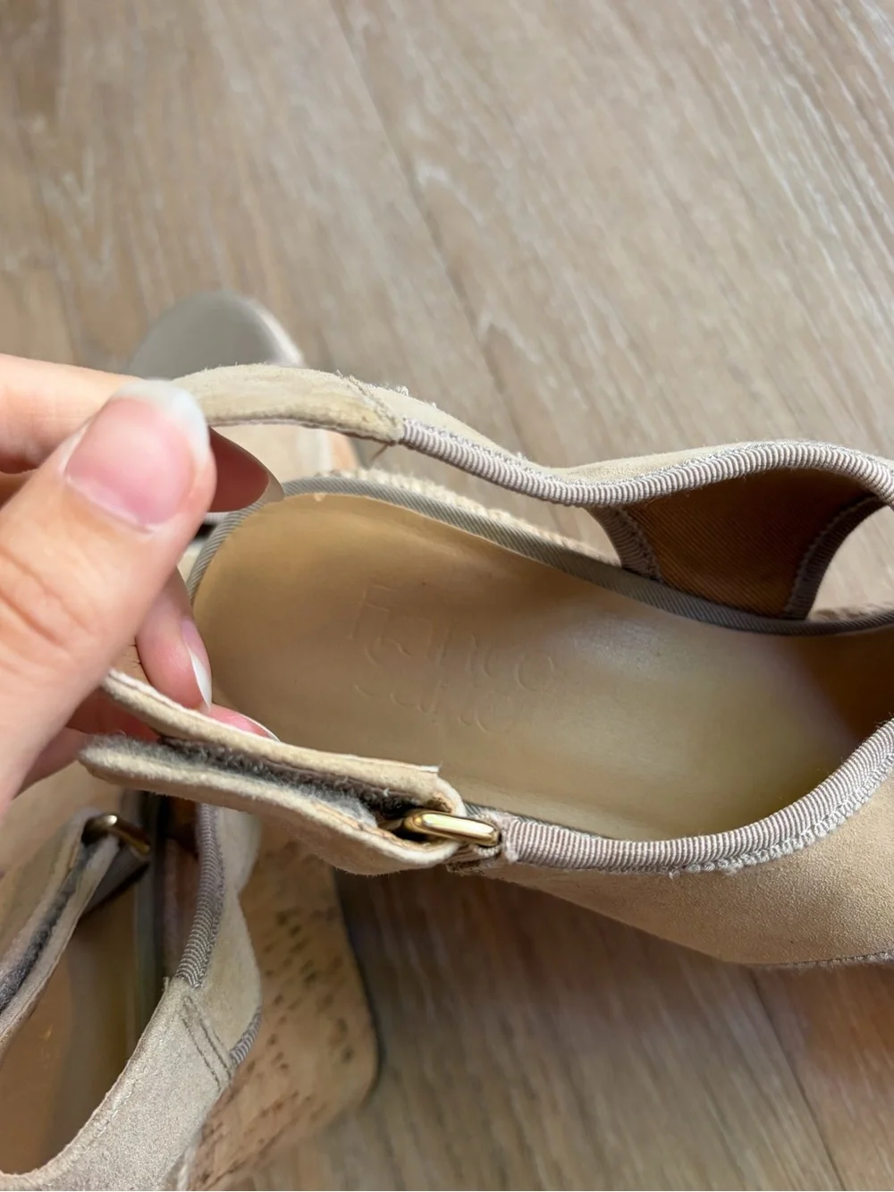 Franco Sarto Beige Cork Espadrille Wedge Sandals